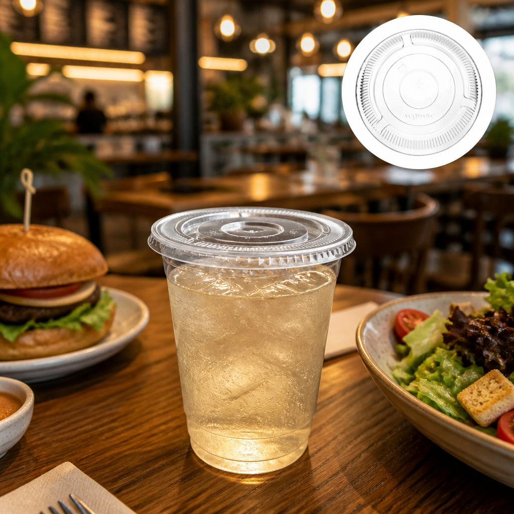 PLA Clear Compostable Cold Cup Flat Lids for Eco-Friendly Serving (Pack of 1000)