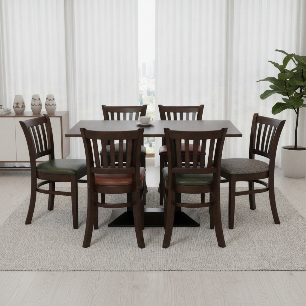 Rubber Wood Dining Table with 4 Chairs 750mm for Home & Office