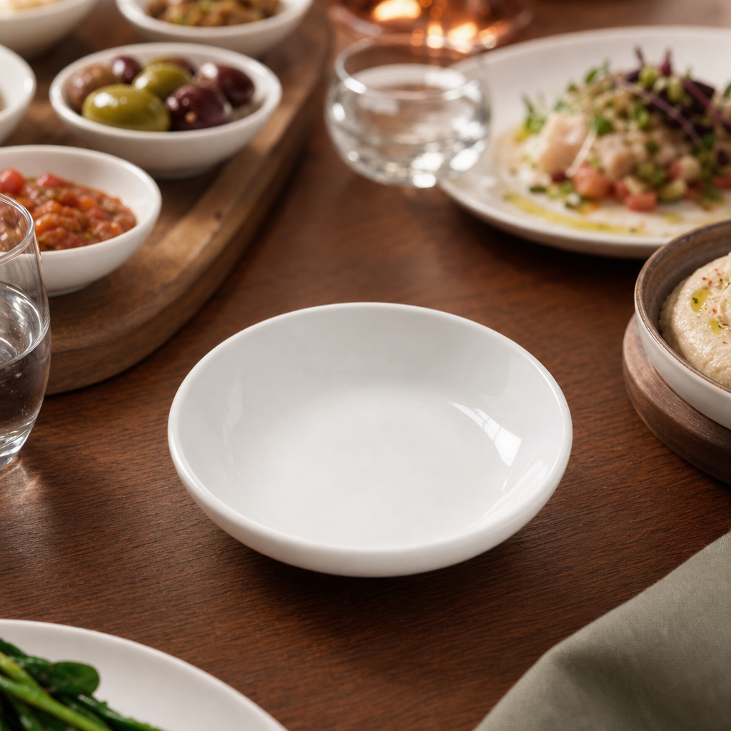 Bamboo Inspired Porcelain Shallow Bowls 130mm for Serving Tapas & Sides
