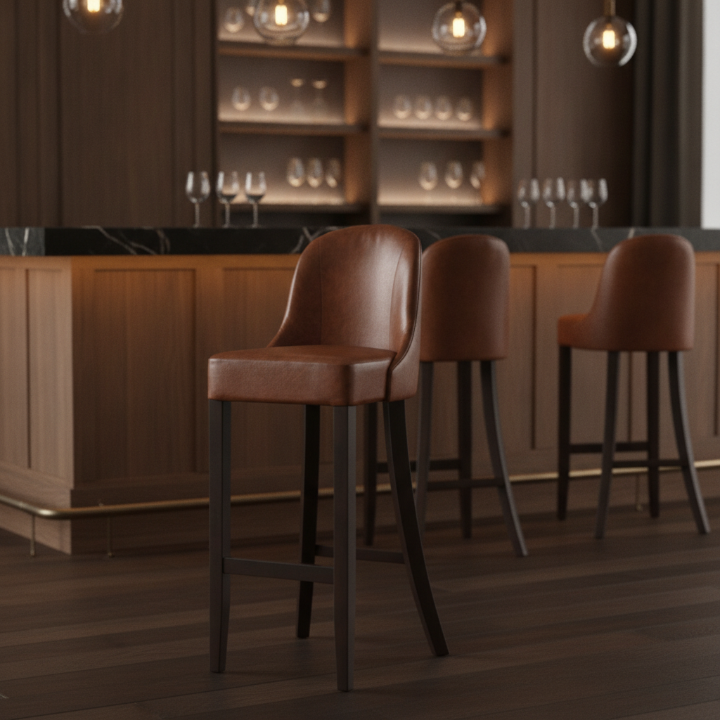 Rubber Wood Bar Chair with Bison Tan Upholstery 1030mm for Commercial Use