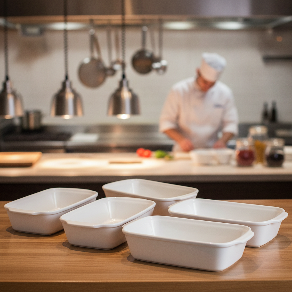Porcelain Rectangular Baking Dishes 120x250mm for Food Presentation (Pack of 4)