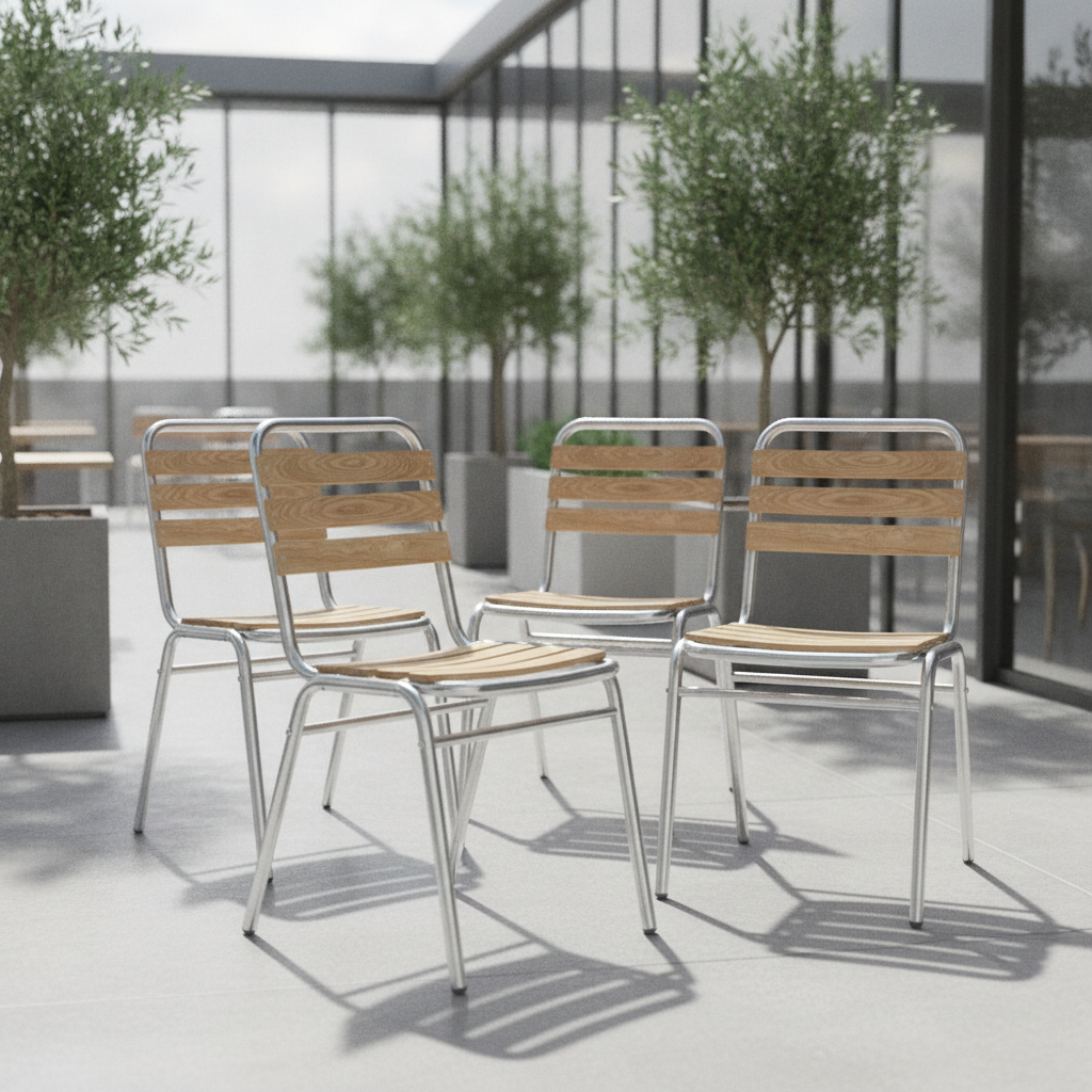 Aluminium and Ash Bistro Side Chairs 773x485mm for Indoor & Outdoor Use (Pack of 4)