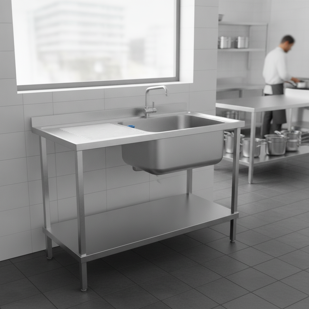 304 Stainless Steel Sink with Left Hand Drainer 1500mm for Commercial Kitchens