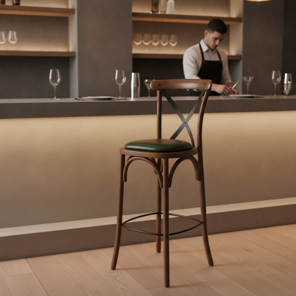 Rubber Wood Bar Chair with Padded Seat 1180mm for Stylish Seating