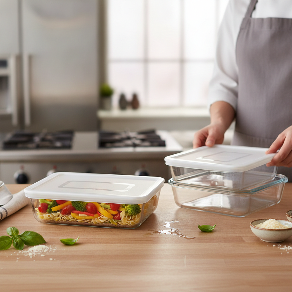 Glass Rectangular Dish with Lid 2.6L for Food Storage