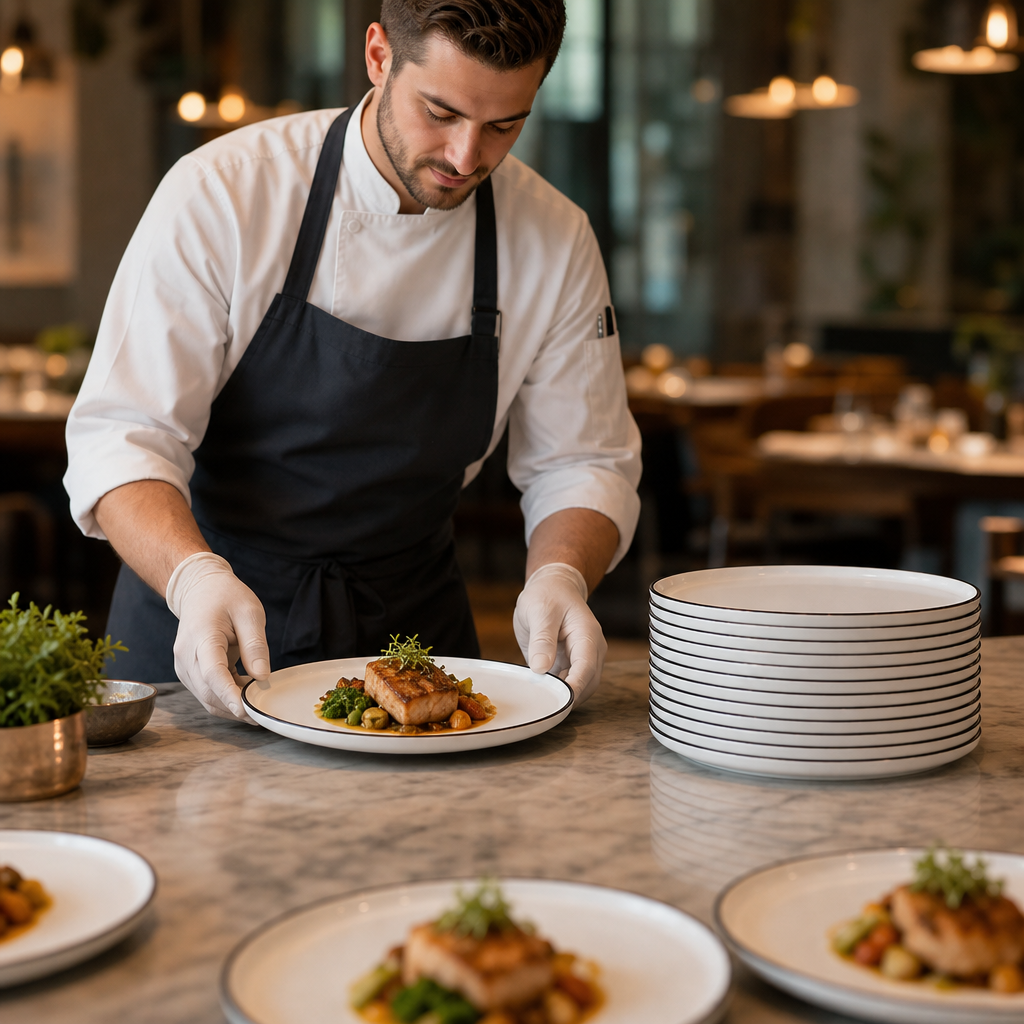Alumina Stack Plates 255mm Vitrified Ceramic for Restaurants (Pack of 12)