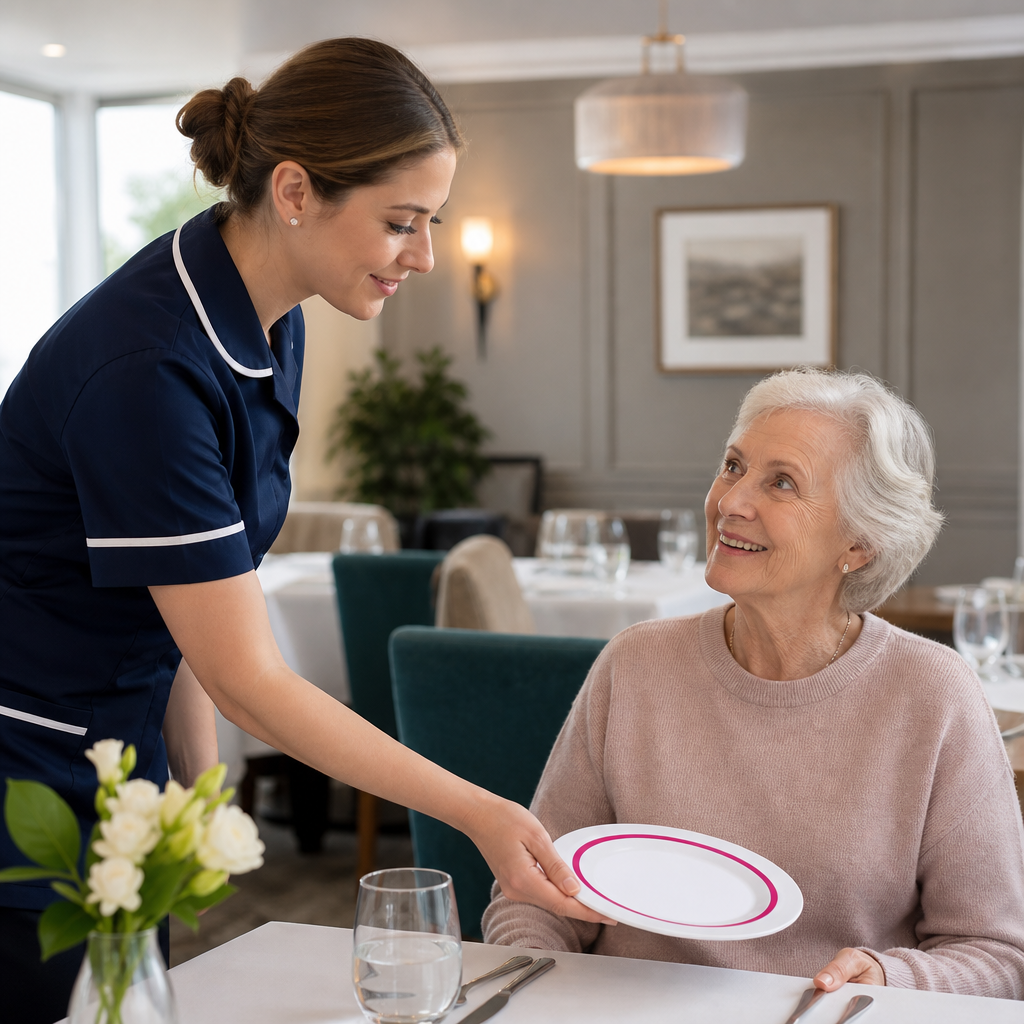 Dinner Plates Rim 230mm Red Glass for Easier Mealtimes & Dementia Care (Pack of 12)