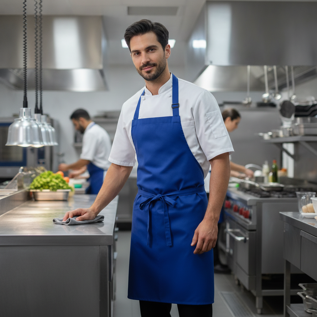 Polycotton Royal Blue Bib Apron for Professional Use