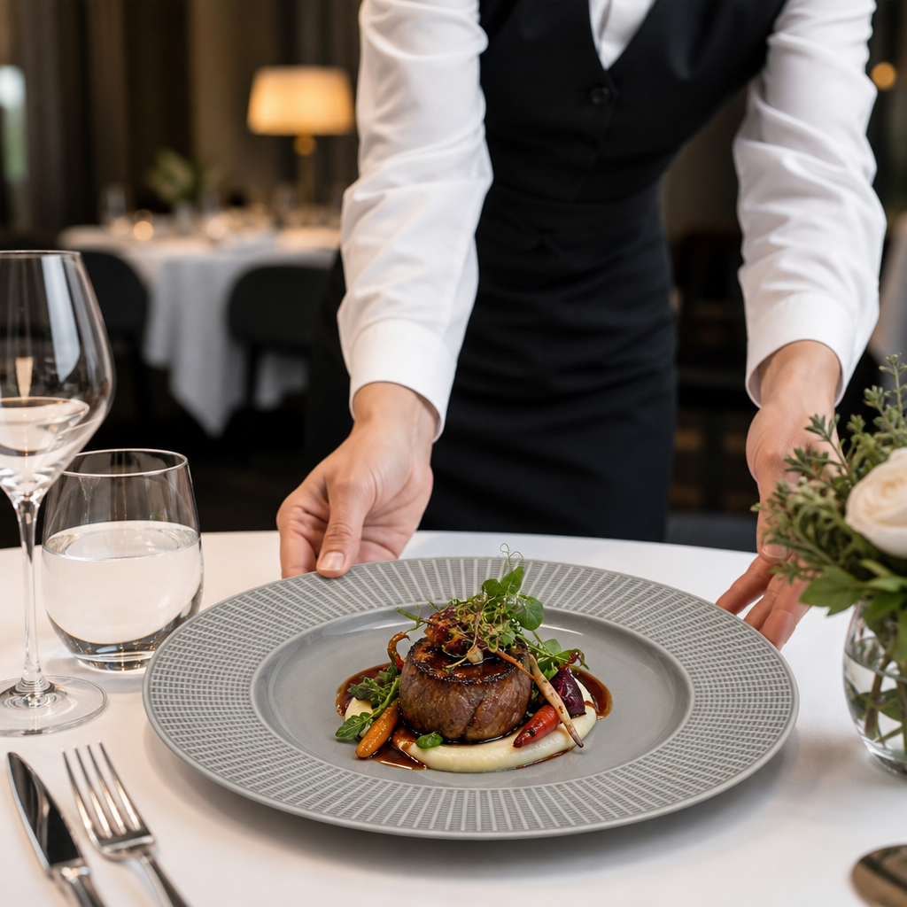 Gourmet Plates Grey Porcelain for Fine Dining (Pack of 6)
