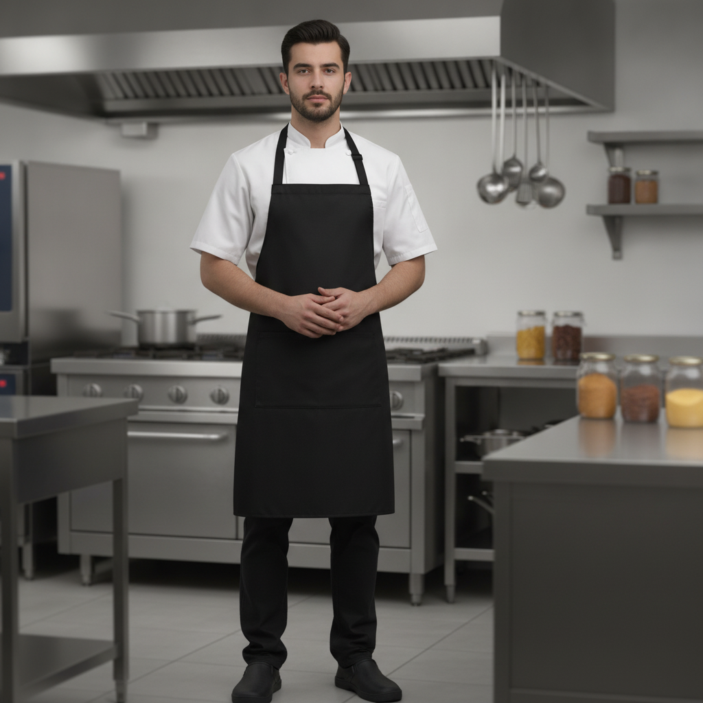 Polycotton Black Bib Apron for Kitchen Staff
