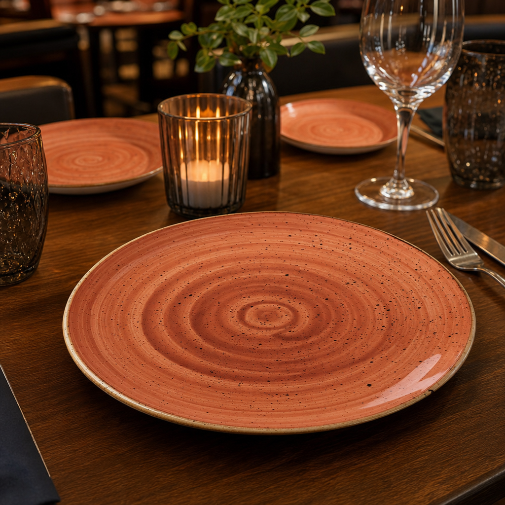 Round Coupe Plates Spiced Orange Vitrified Ceramic for Elegant Dining (Pack of 12)