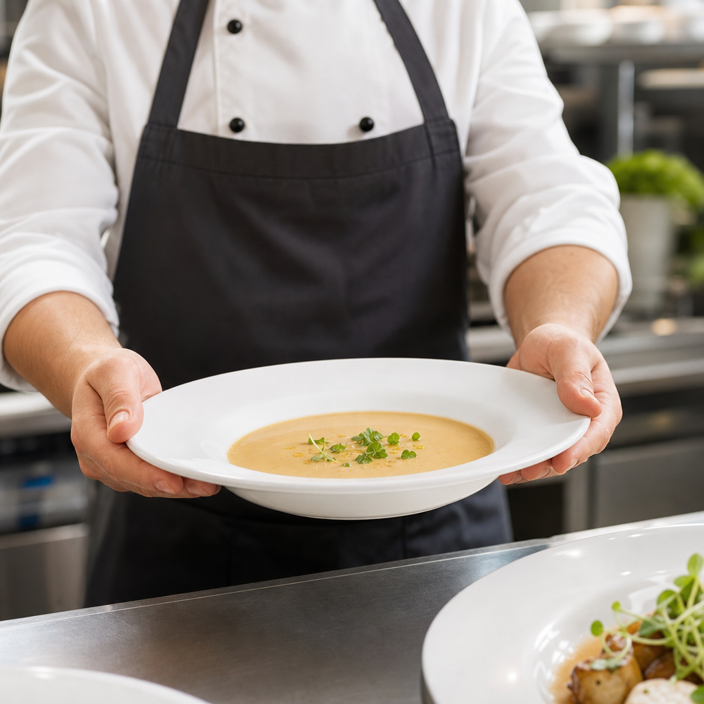 Classic Rimmed Soup Bowls 230mm in White for Catering Use