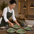 Triangular Bowls Green Vitrified Ceramic for Table Settings (Pack of 12)