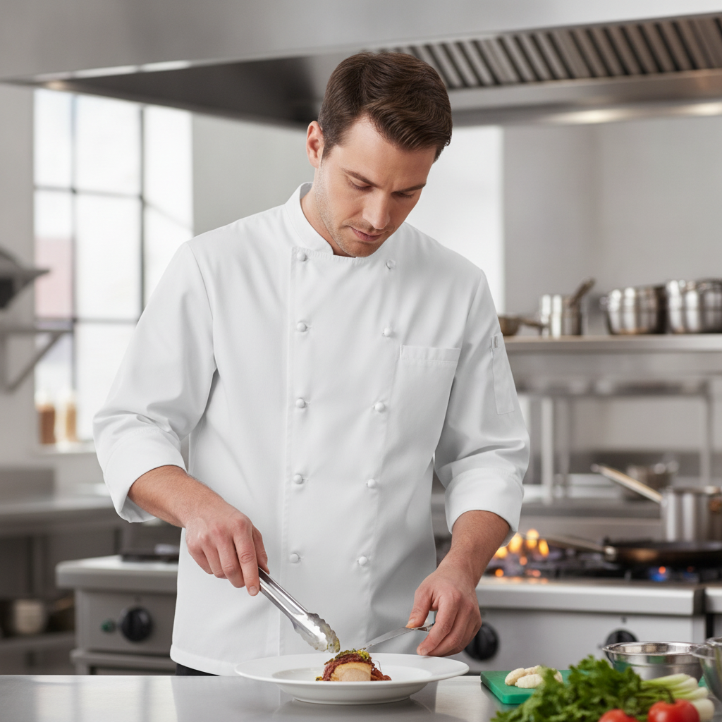 Polycotton White Le Mans Chef Jacket for Professional Kitchens