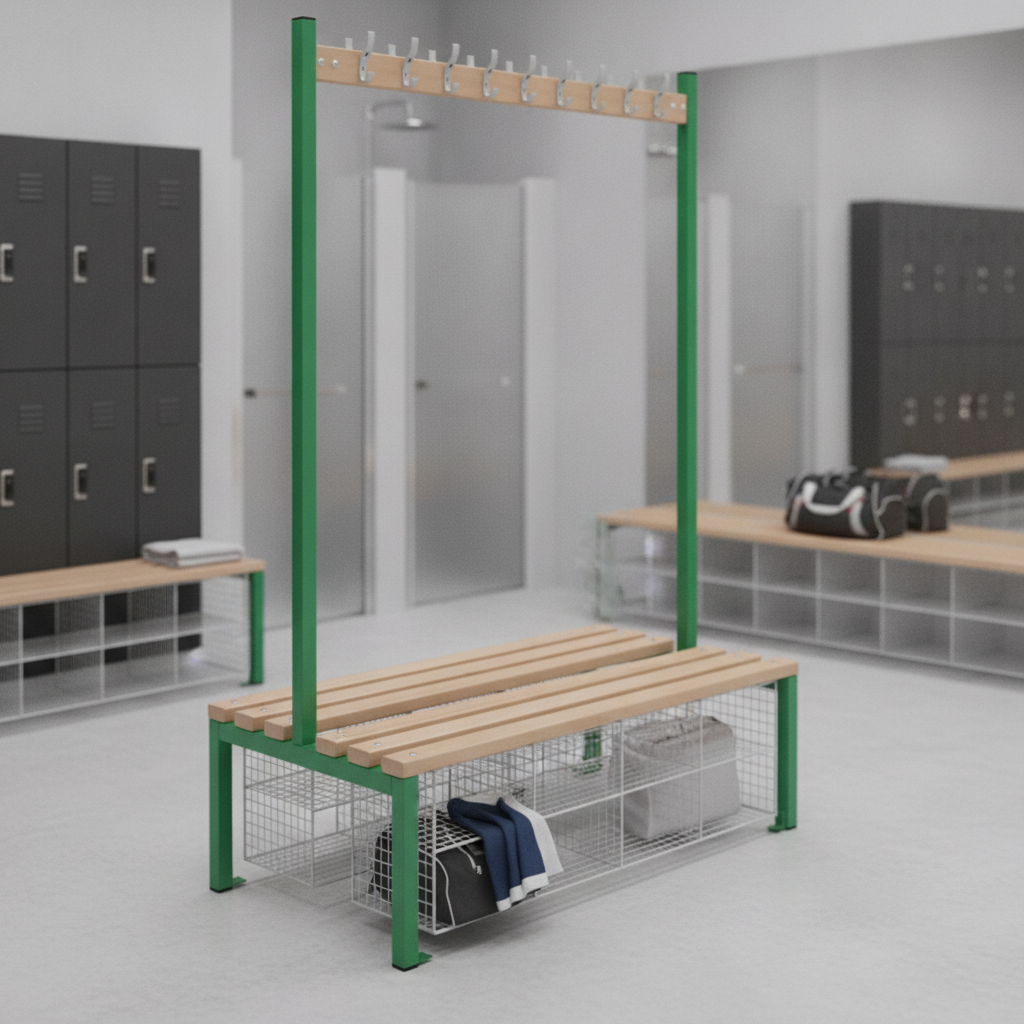 Powder Coated Steel Double-Sided Island Seating for Changing Rooms