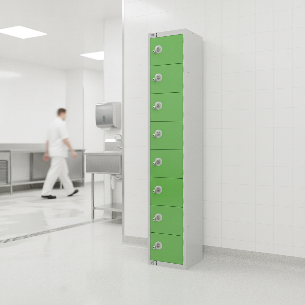 Powder Coated Steel Green Lockers 300mm Deep for Hygiene Areas