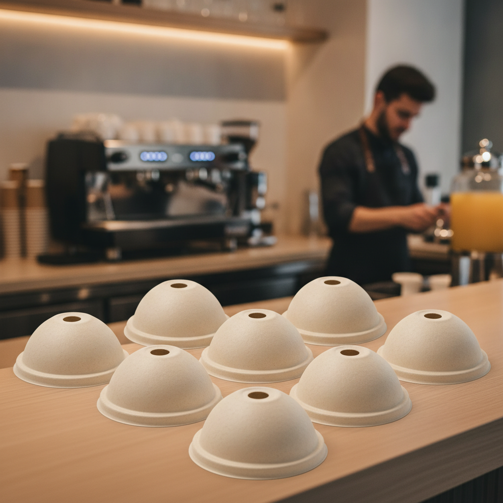 Moulded Fibre Cold Cup Dome Lids with Straw Hole for Takeaway (Pack of 1000)