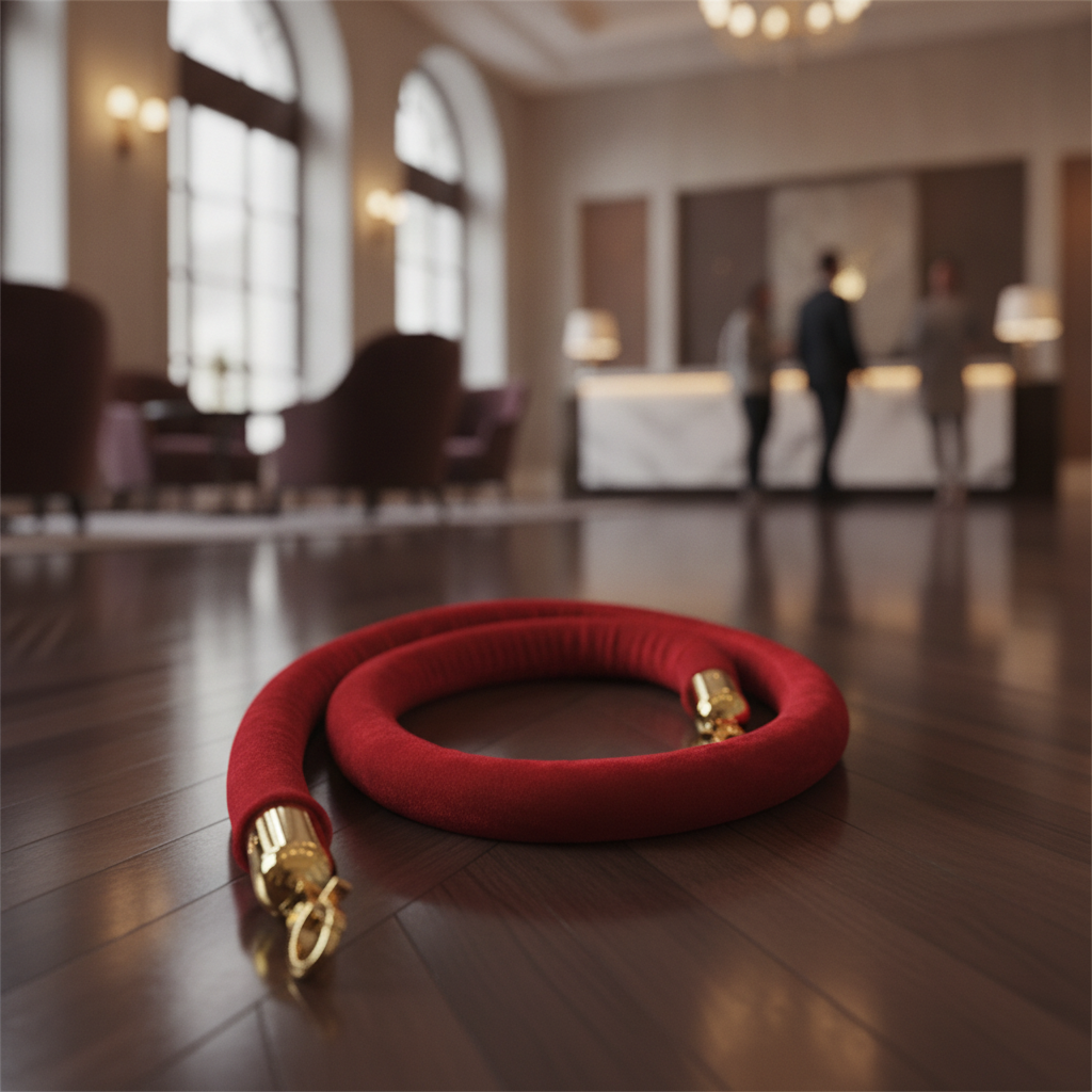 Red Polyester Barrier Rope 1.5m with Brass Ends for Hospitality Venues