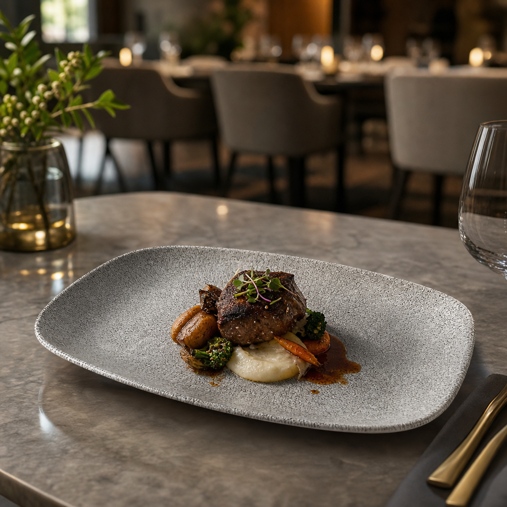 Oblong Plates Grey Vitrified Porcelain for Modern Dining (Pack of 12)