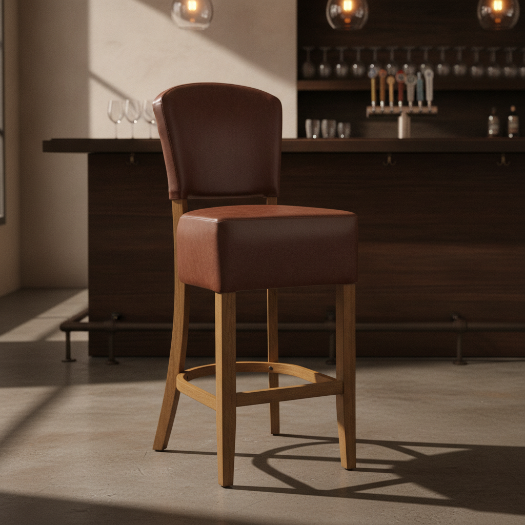 Rubber Wood Bar Chair with Bison Espresso Vinyl 1175mm for Commercial Use