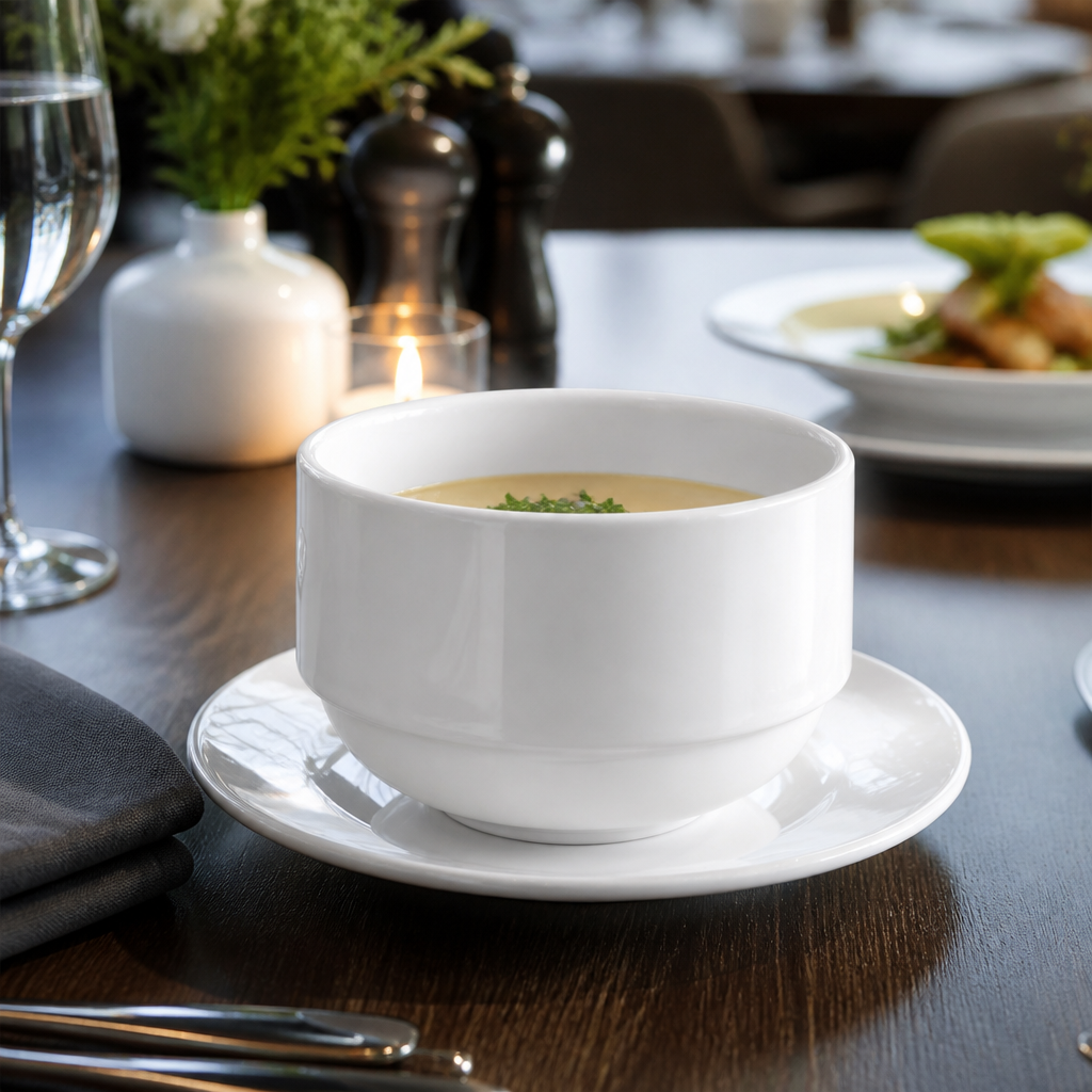 Porcelain Stacking Bouillon Cups 325ml for High Volume Banqueting - Pack of 36