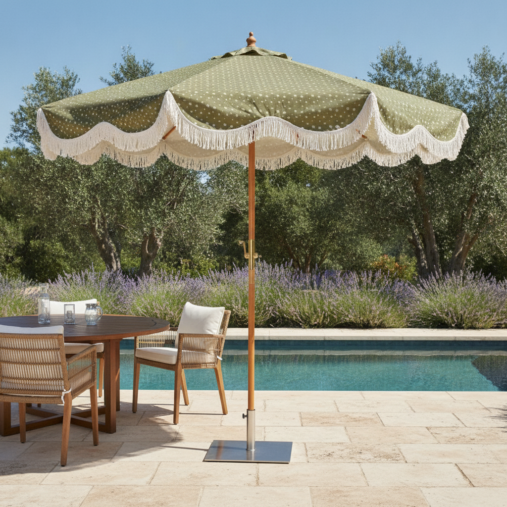 Wooden Green Round Parasol 2.5m for Outdoor Areas