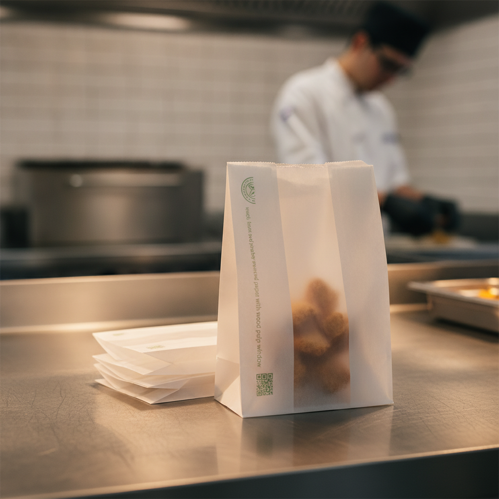 Compostable Glassine Hot Food Bags with NatureFlex Window for Food-to-Go (Pack of 500)