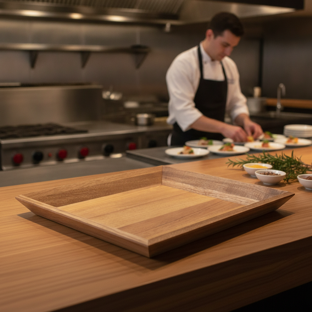 Acacia Wood Rectangular Tray 380x355mm for Serving Food