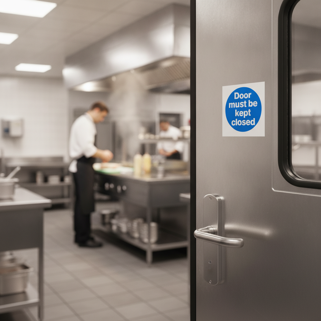 Vinyl Door Must Be Kept Closed Sign for Food Safety