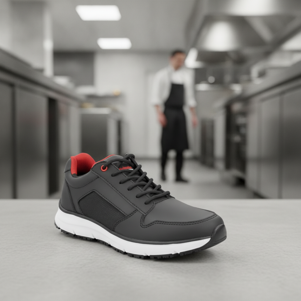 Recycled Polyester Slipbuster Veso Trainers Black for Work Use