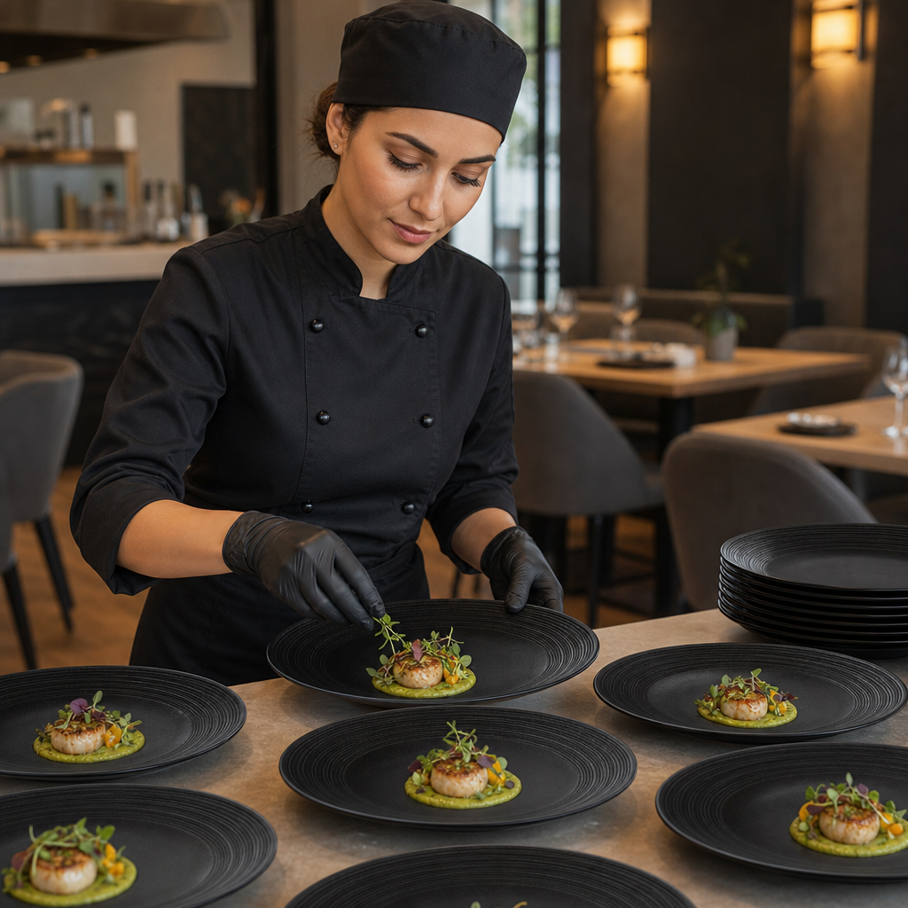 Coupe Plates Matte Noir Vitrified Porcelain for Casual Dining (Pack of 12)