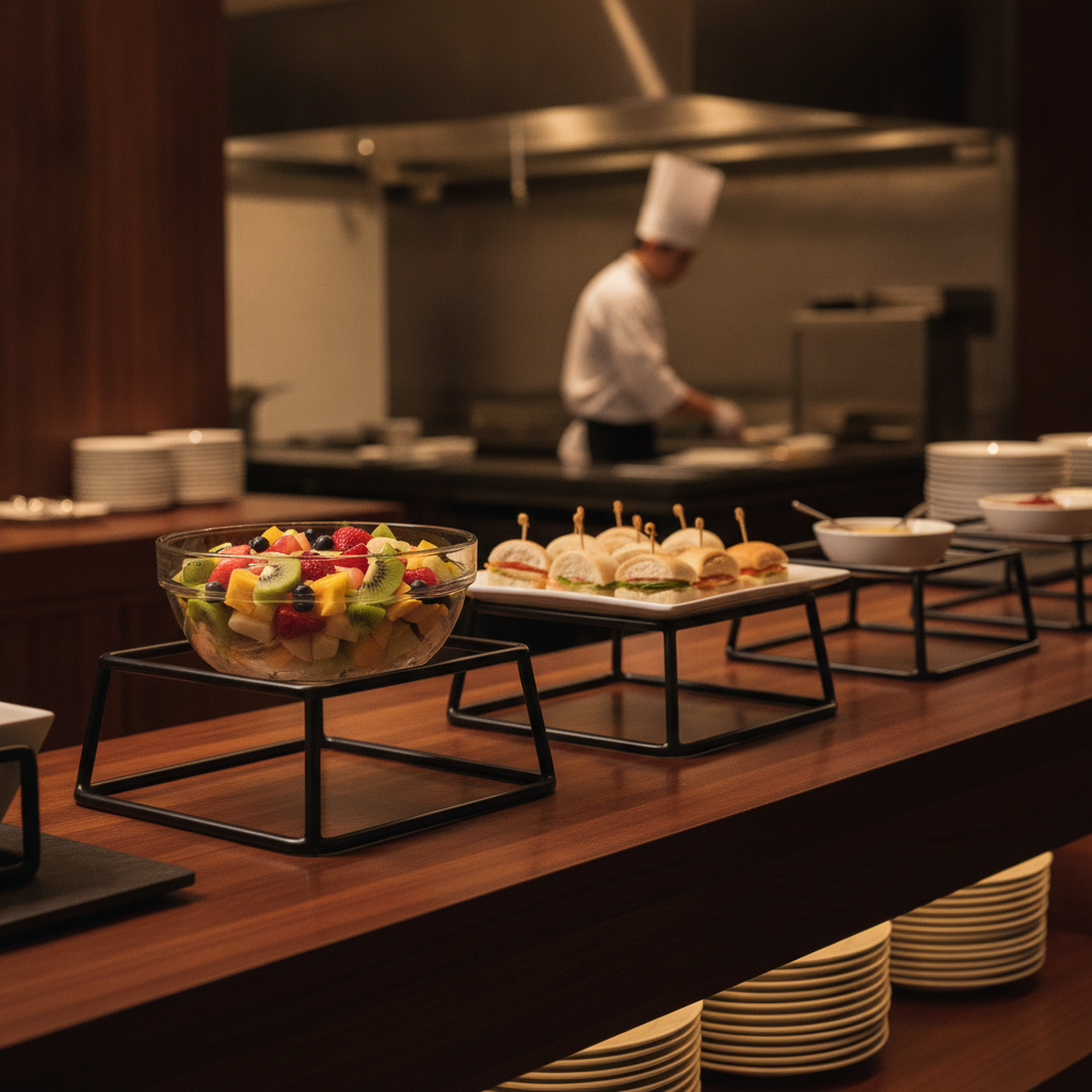 Metal Low Buffet Stand for Attractive Food Presentation