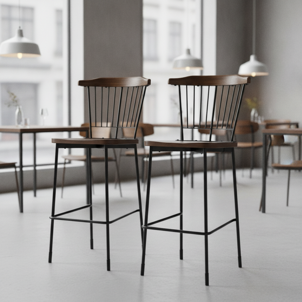 Wood & Steel High Bar Stools 1120x520mm for Indoor Dining (Pack of 2)