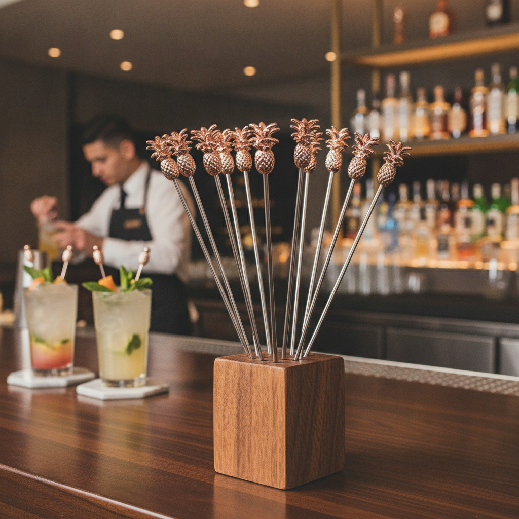Stainless Steel Pineapple Garnish Picks 116mm for Cocktail Presentation (Pack of 10)