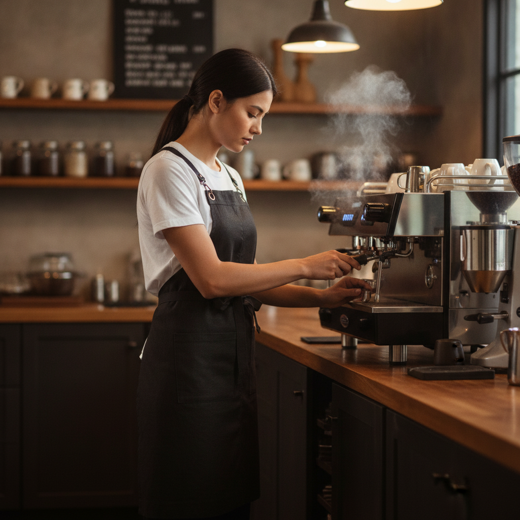 Viscose Linen Blend Black Bib Apron for Artisan Cafés