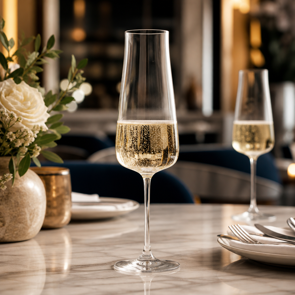 Crystal Glass Champagne Flutes 290ml for Modern Table Settings (Pack of 6)