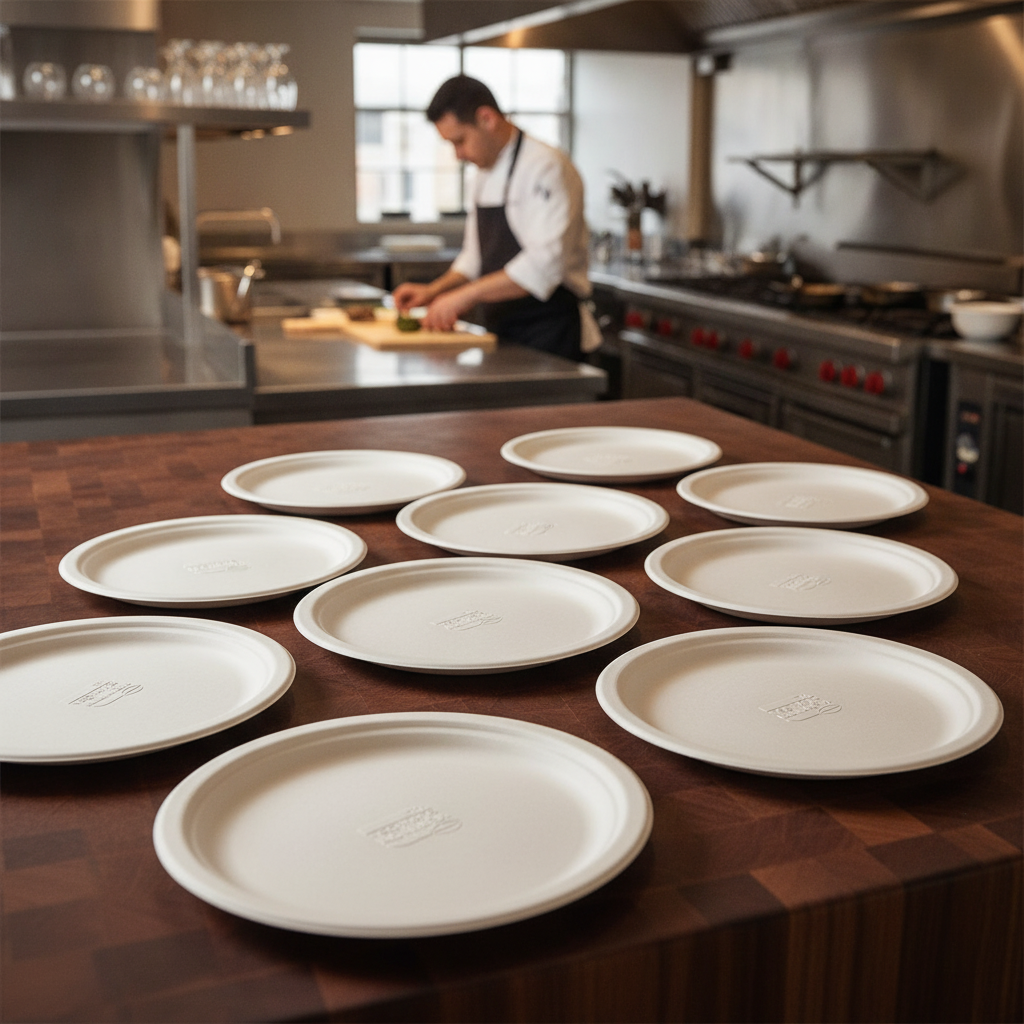 Fibre Moulded Plates 10in for Catering & Hospitality (Pack of 500)