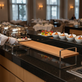 Oak Wood and Stainless Steel Medium High Presentation Table for Buffets