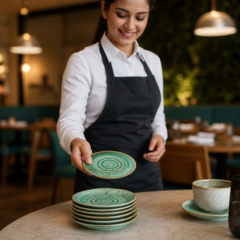 Alumina Saucers Aqua Vitrified Ceramic for Casual Dining (Pack of 12)