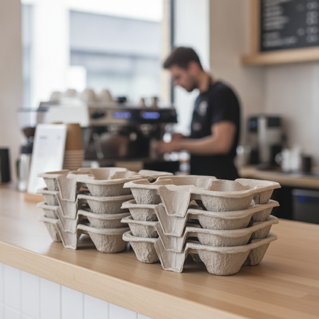 Moulded Pulp Fibre 4-Cup Carry Tray 44mm for Takeaway Orders (Pack of 160)