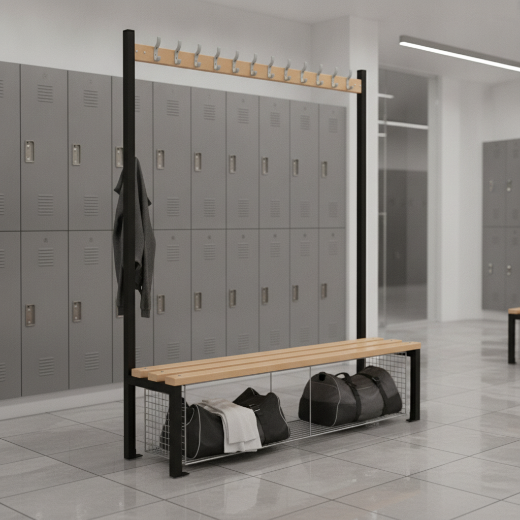 Powder Coated Steel Single-Sided Island Seating for Changing Rooms