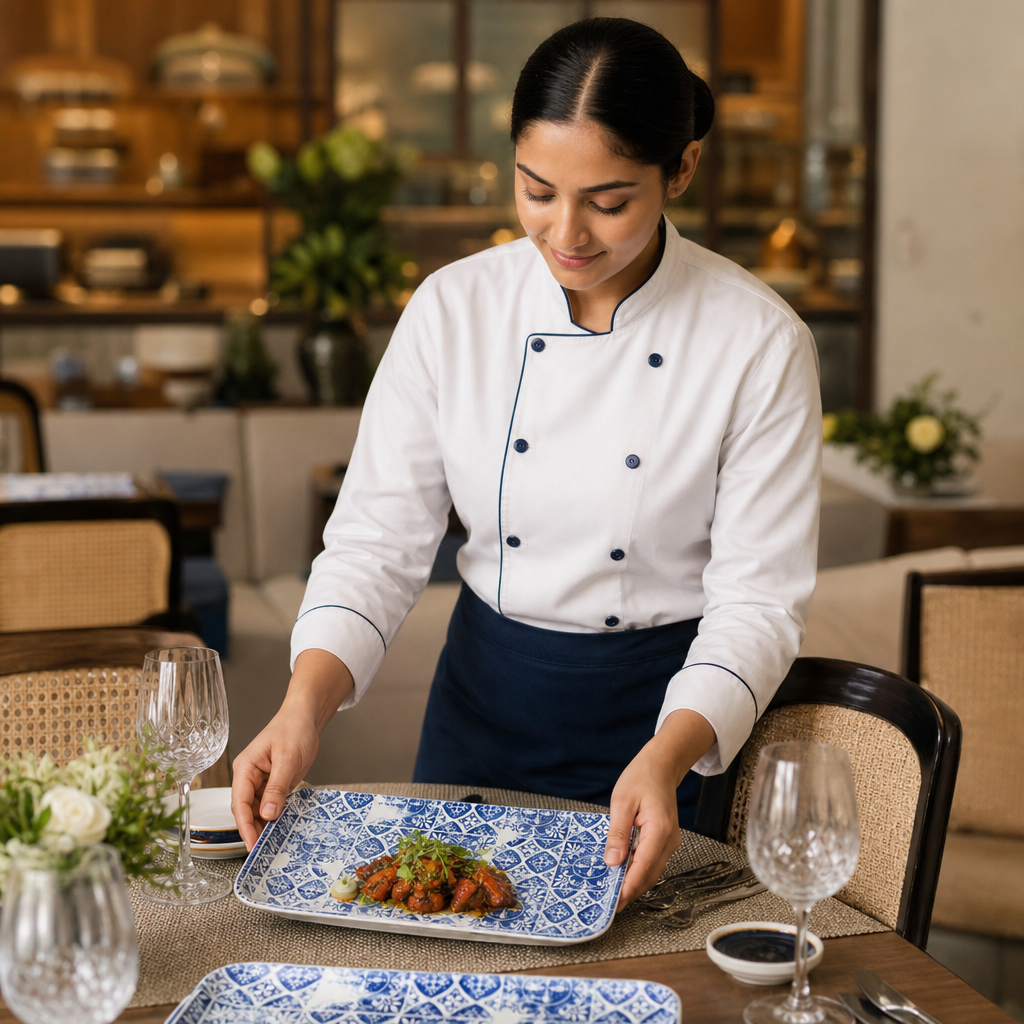 Organic Rectangular Platter Vitrified Blue Ceramic for Dining (Pack of 12)