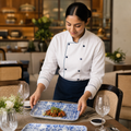 Organic Rectangular Platter Vitrified Blue Ceramic for Dining (Pack of 12)