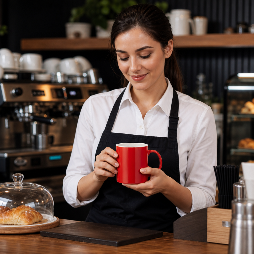 Straight-Sided Mugs 340ml Red Ceramic for Coffee Shops (Pack of 12)