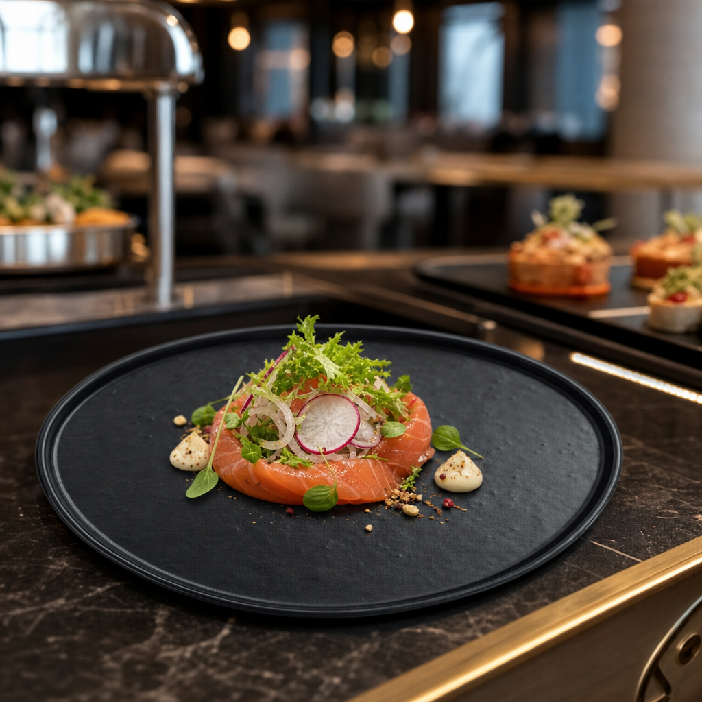 Round Plates 210mm Black Melamine for Buffet Presentations (Pack of 12)