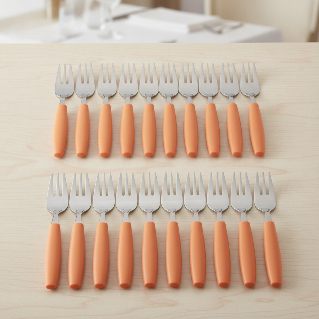 18/0 Stainless Steel Cake Forks with Orange Handles for Canteens (Pack of 12)