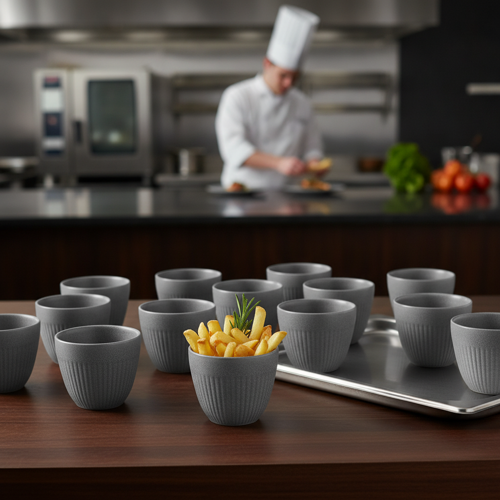 Super Vitrified Ceramic Grey Chip Cups 100mm for Serving Sides (Pack of 12)