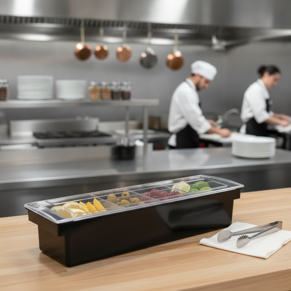 Plastic Condiment Holder with Clear Lid 500x158mm for Efficient Service