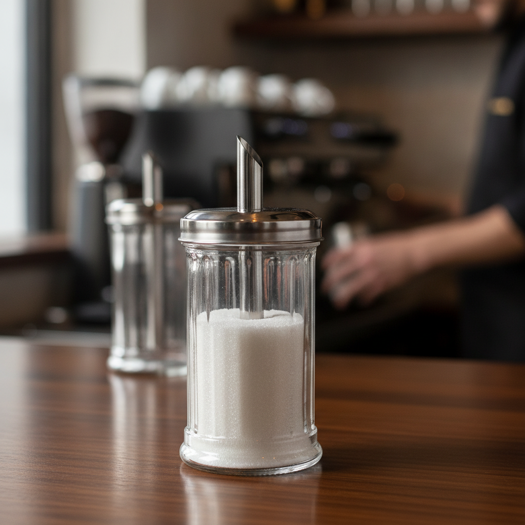 Glass Sugar Pourer with Stainless Steel Spout 75mm for Cafés & Restaurants