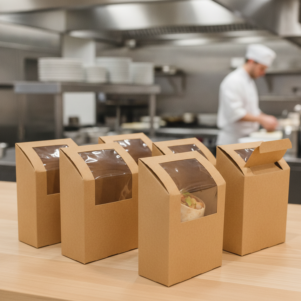 Brown Paperboard Wrap Box with PET Window for Takeaway Food (Pack of 500)